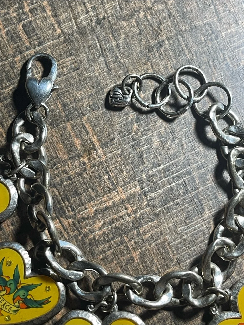 Brighton Yellow Heart Charm Bracelet with Colorful Floral & Bird Motifs